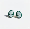 K18 Yellow Gold Green Shell Cameo Stud Earrings