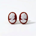 K18 Yellow Gold Red Shell Cameo Stud Earrings