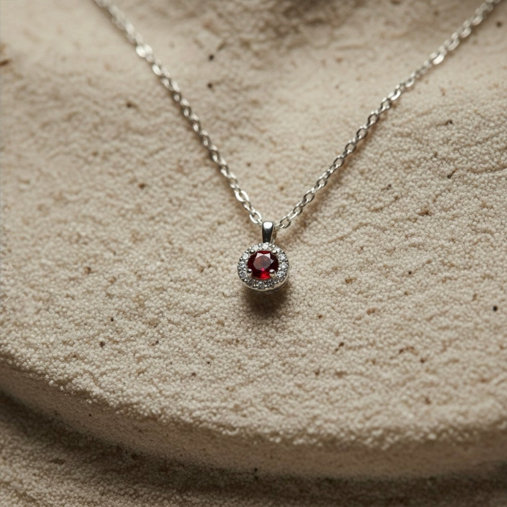 Platinum Garnet Diamonds Necklace