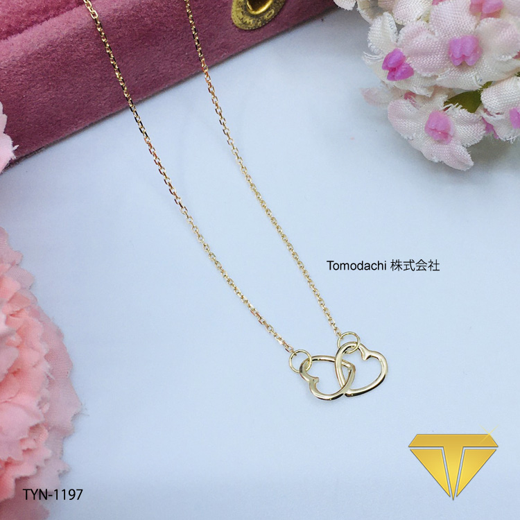 18K Japan Yellow Gold Double Heart Necklace (azuki) - Tomodachi