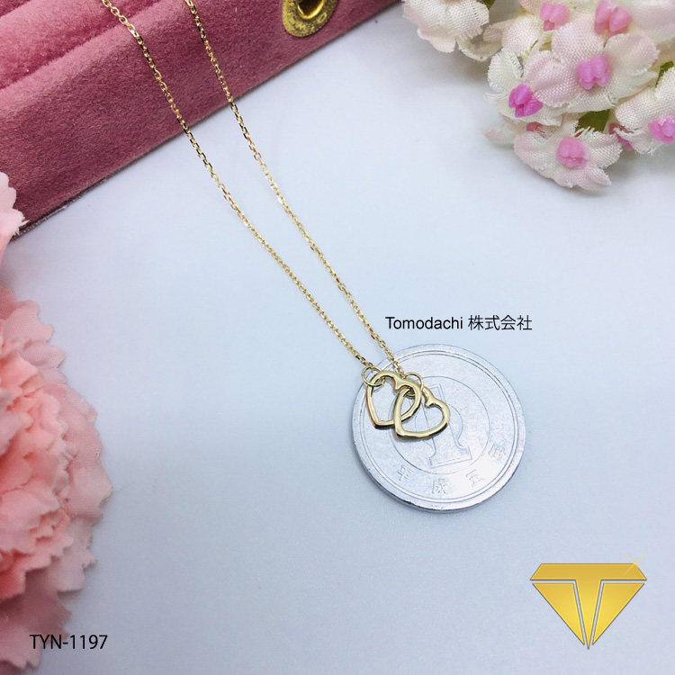 18K Japan Yellow Gold Double Heart Necklace (azuki) - Tomodachi